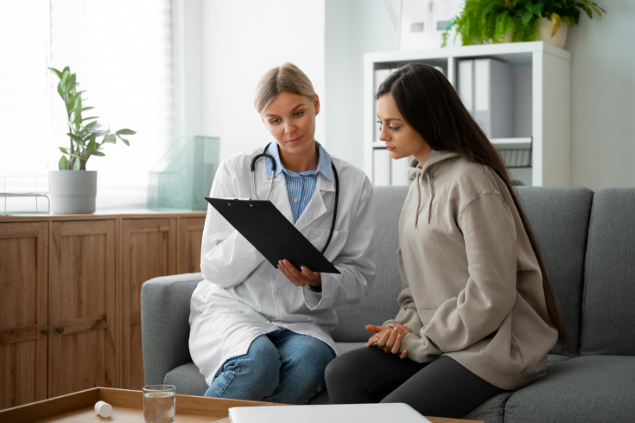 Clinician reviewing results with a patient